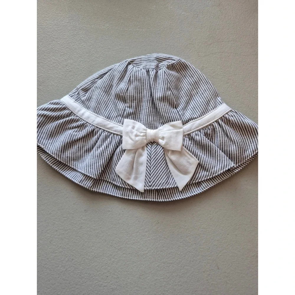 Janie and Jack Baby Girl Striped Sun Hat 3 to‎ 6 Months White Bow Accent